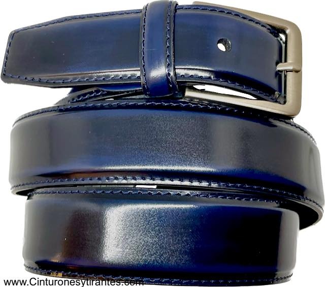 CINTURON HOMBRE DE PIEL LUXURY BRILLO AZUL MARINO 