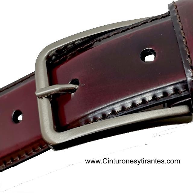 CINTURON HOMBRE DE PIEL LUXURY BRILLO BURDEOS 