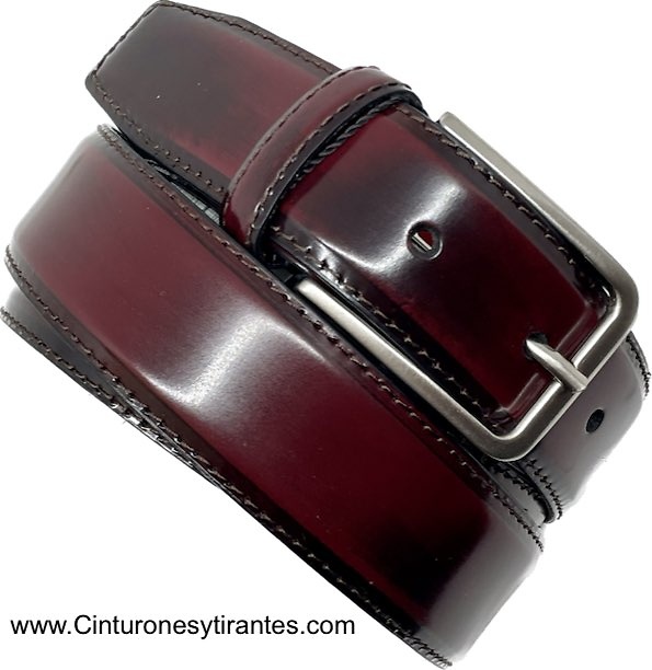 CINTURON HOMBRE DE PIEL LUXURY BRILLO BURDEOS 