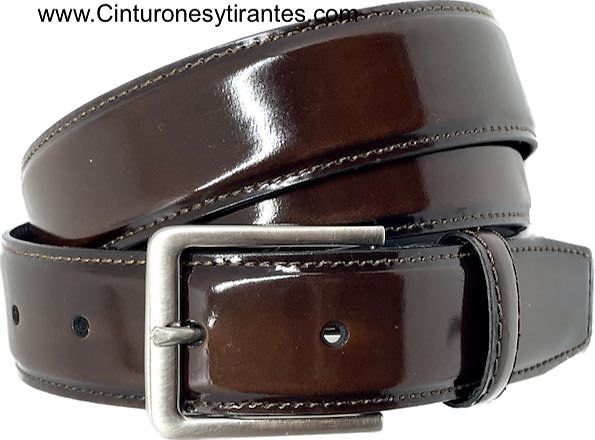 CINTURON HOMBRE DE PIEL LUXURY BRILLO MARRÓN 