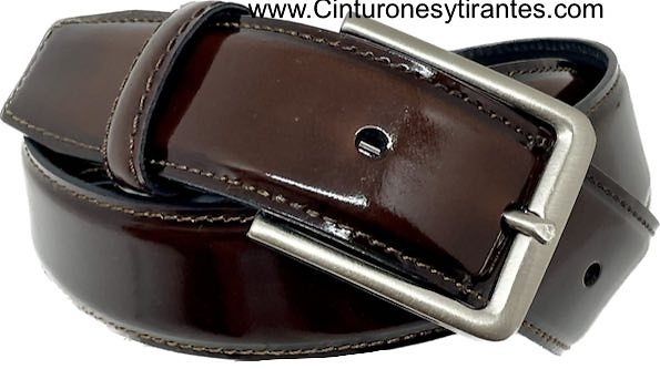 CINTURON HOMBRE DE PIEL LUXURY BRILLO MARRÓN 