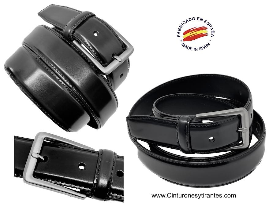 CINTURON HOMBRE NEGRO DE PIEL LUXURY BRILLO 