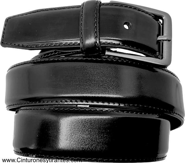 CINTURON HOMBRE NEGRO DE PIEL LUXURY BRILLO 