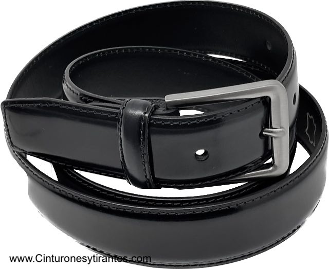 CINTURON HOMBRE NEGRO DE PIEL LUXURY BRILLO 