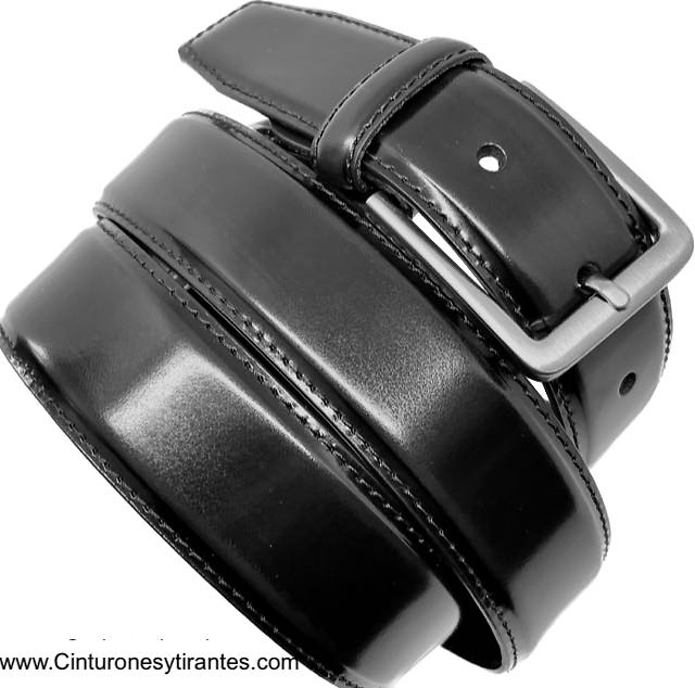 CINTURON HOMBRE NEGRO DE PIEL LUXURY BRILLO 