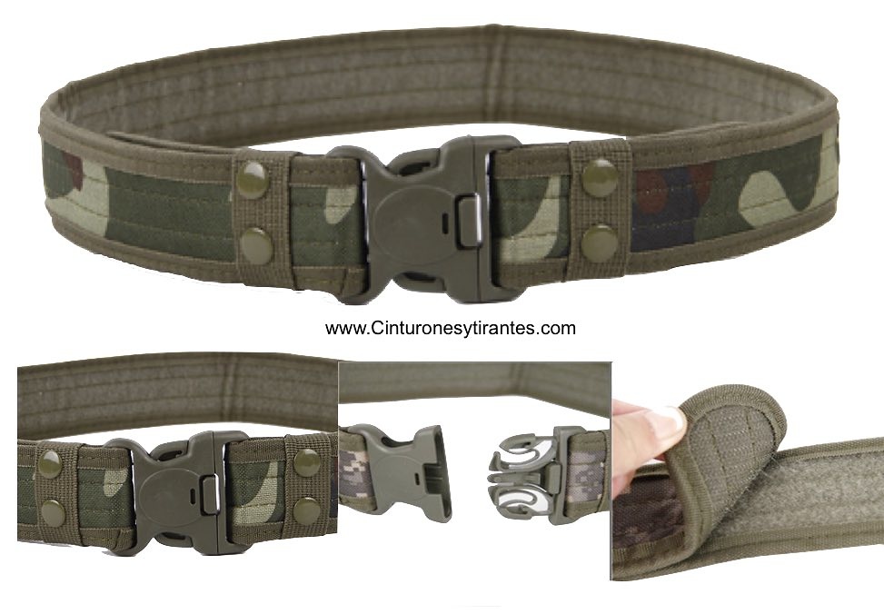 Cinturón militar con agujeros. Color verde. 115 x 5.7 cm