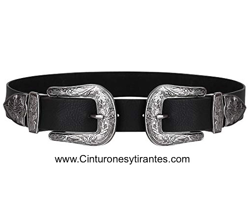 Laderas räven-canvas Brass Belt 4 cm Black-cinturón con hebilla de latón 