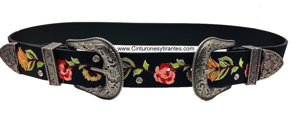 DOUBLE BUCKLE BELT WITH EMBROIDERED POINT 