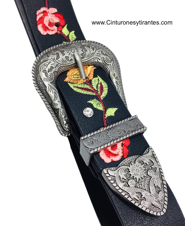 DOUBLE BUCKLE BELT WITH EMBROIDERED POINT 