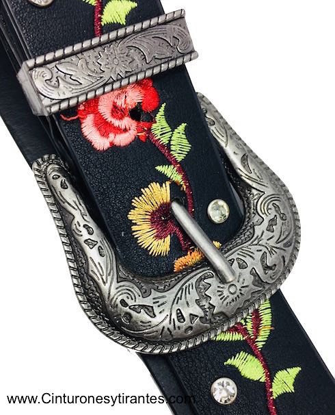 DOUBLE BUCKLE BELT WITH EMBROIDERED POINT 