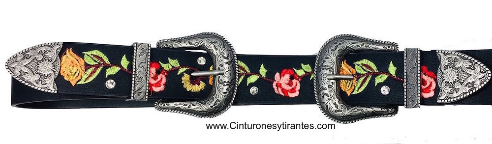 DOUBLE BUCKLE BELT WITH EMBROIDERED POINT 