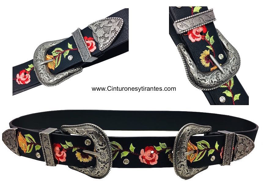 DOUBLE BUCKLE BELT WITH EMBROIDERED POINT 