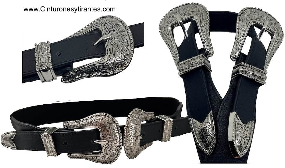 DOUBLE BUCKLE BELT WITH METAL TIPS WITH LEATHERETTE AND ELASTICATED ELASTIC BAND 