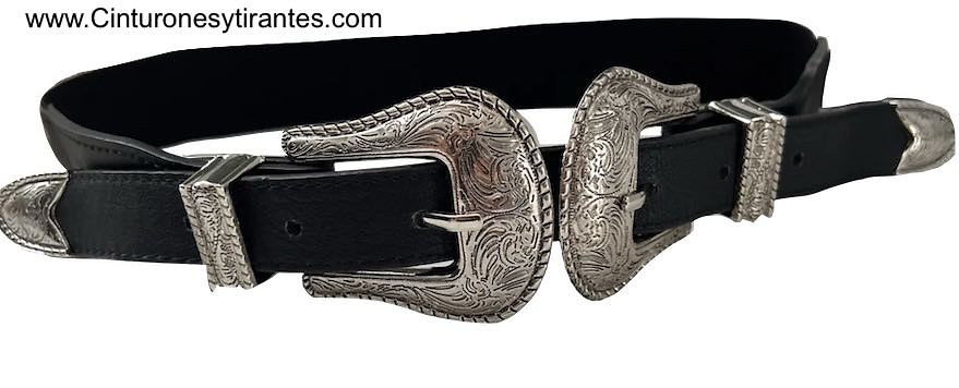 DOUBLE BUCKLE BELT WITH METAL TIPS WITH LEATHERETTE AND ELASTICATED ELASTIC BAND 