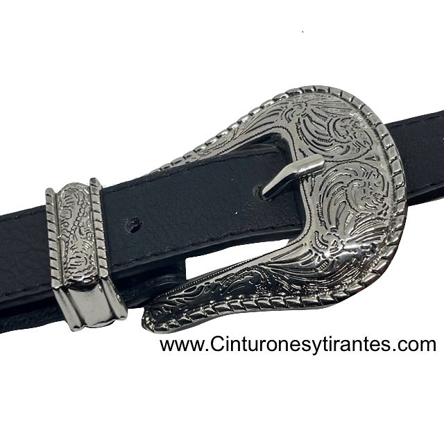 DOUBLE BUCKLE BELT WITH METAL TIPS WITH LEATHERETTE AND ELASTICATED ELASTIC BAND 