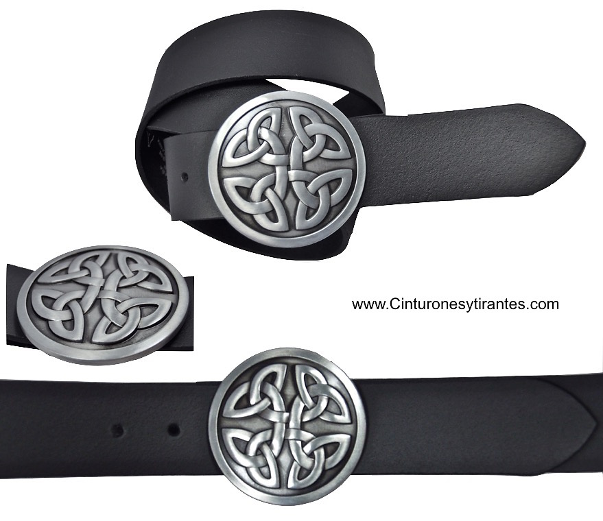 EATHER BELT BUCKLE WITH SOLID METAL CELTIC 