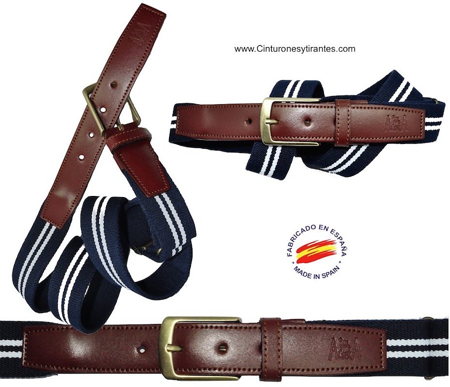 ELASTIC BELT POINTS LEATHER DOUBLE STRIPE 