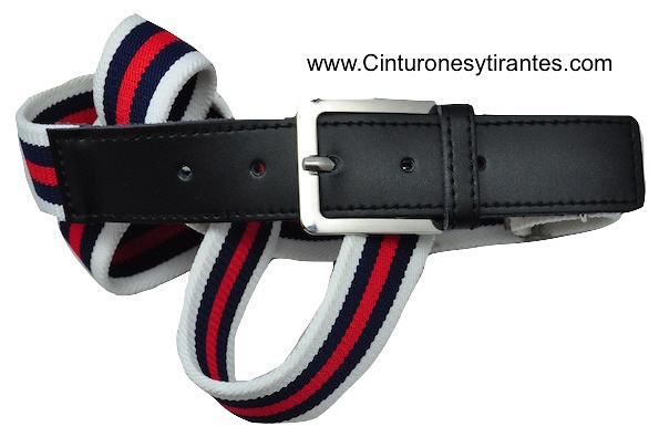 ELASTIC BELT WITH TRICOLOR SIZE REGULATOR WHITE NAVY BLUE AND RED 