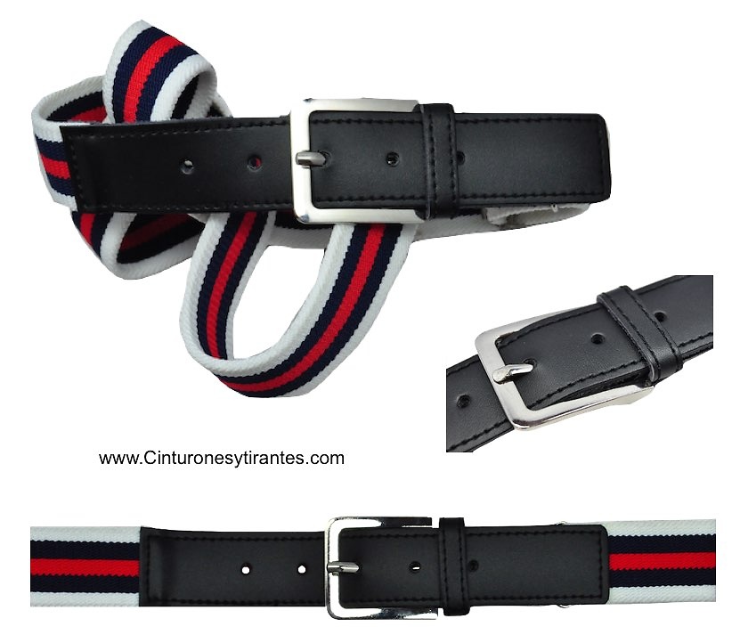 ELASTIC BELT WITH TRICOLOR SIZE REGULATOR WHITE NAVY BLUE AND RED 