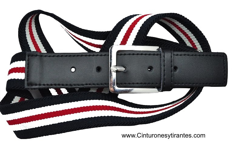 ELASTIC BELT WITH TRICOLOR SIZE REGULATOR WHITE NAVY BLUE AND RED 