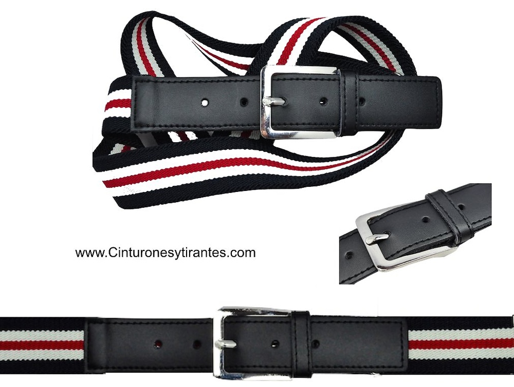 ELASTIC BELT WITH TRICOLOR SIZE REGULATOR WHITE NAVY BLUE AND RED 