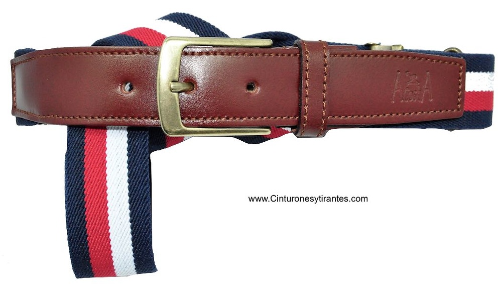 ELASTIC BELTS LEATHER NAVY BLUE WHITE AND RED 