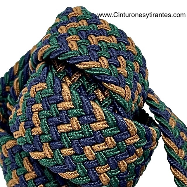 ELASTIC BRAIDED BELT FOR MEN IN CAMEL AND NAVY BLUE WITH GREEN 