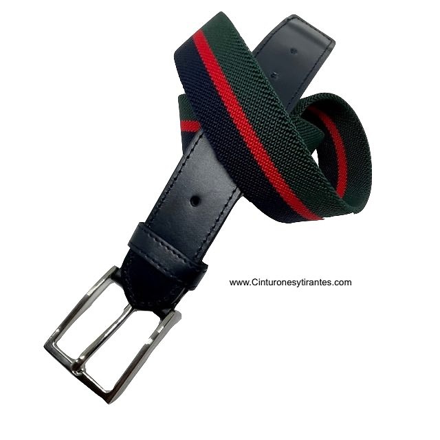 ELASTIC LEATHER BELT FOR MEN TRICOLOUR BLUE GREEN RED CUBILO BRAND 