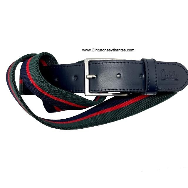 ELASTIC LEATHER BELT FOR MEN TRICOLOUR BLUE GREEN RED CUBILO BRAND 