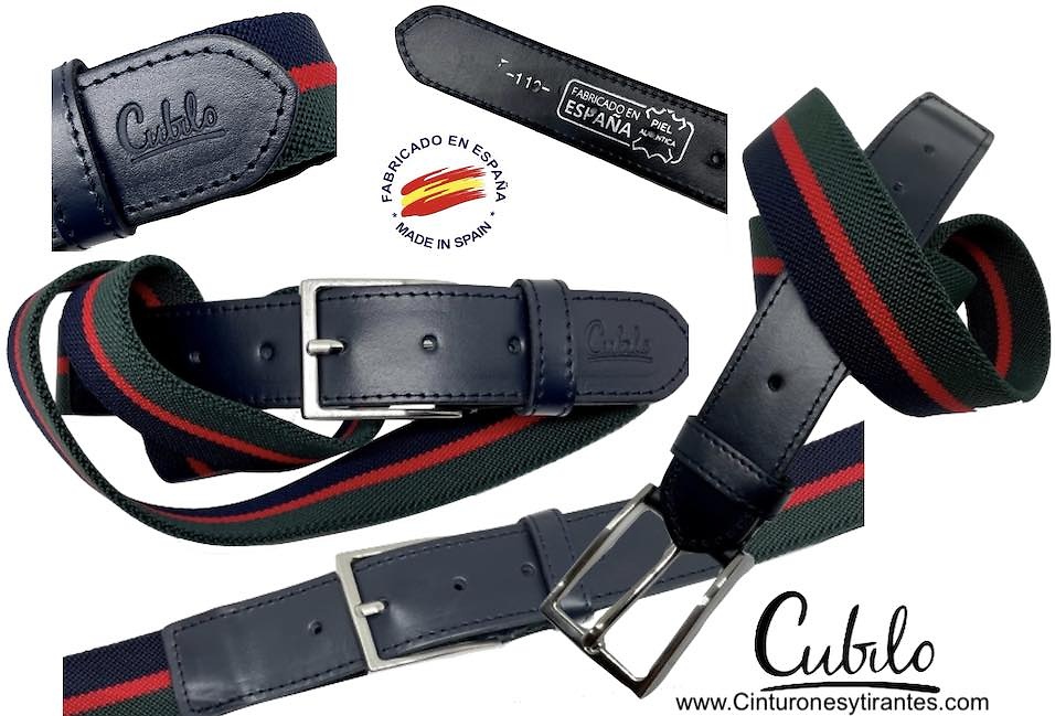 ELASTIC LEATHER BELT FOR MEN TRICOLOUR BLUE GREEN RED CUBILO BRAND 