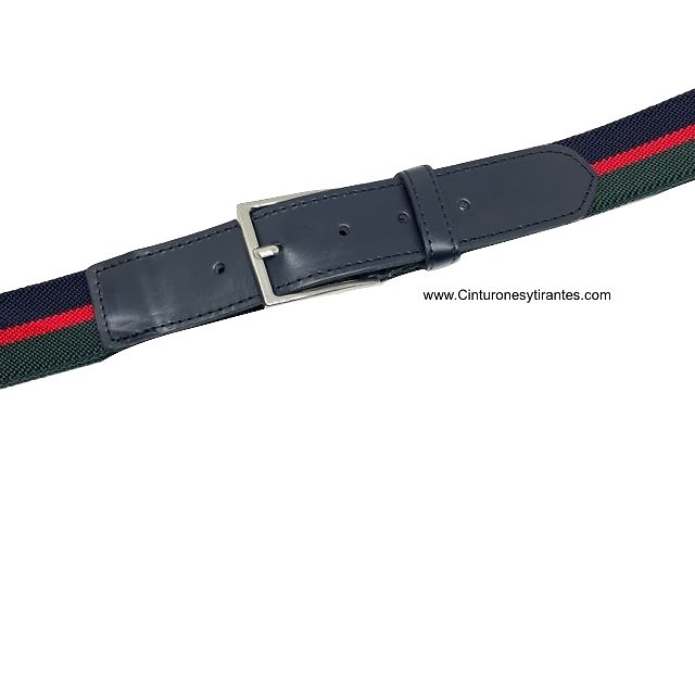 ELASTIC LEATHER BELT FOR MEN TRICOLOUR BLUE GREEN RED CUBILO BRAND 