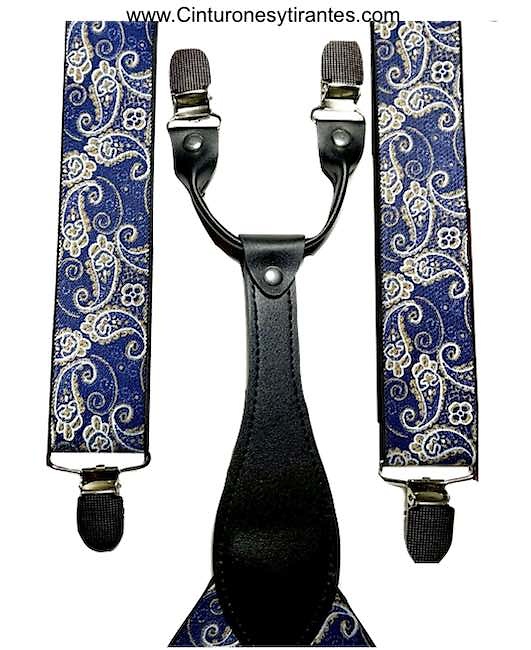 ELEGANT BLUE BRACES WITH WHITE AND GOLD CASHMERE FOUR-PINNED STRAPS 