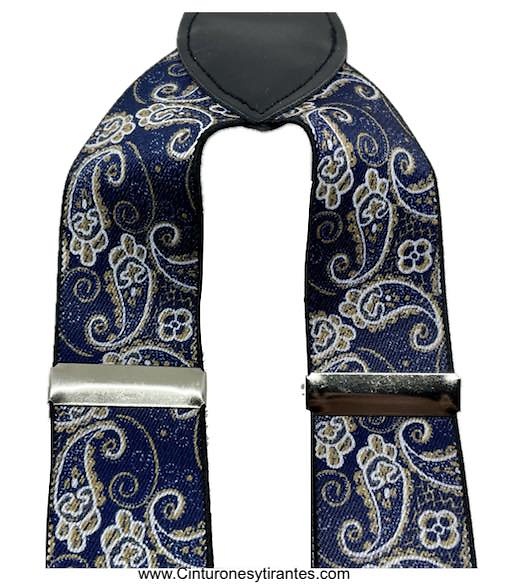 ELEGANT BLUE BRACES WITH WHITE AND GOLD CASHMERE FOUR-PINNED STRAPS 