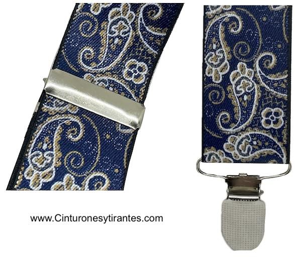 ELEGANT BLUE BRACES WITH WHITE AND GOLD CASHMERE FOUR-PINNED STRAPS 