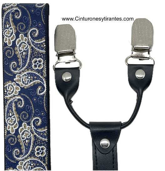 ELEGANT BLUE BRACES WITH WHITE AND GOLD CASHMERE FOUR-PINNED STRAPS 