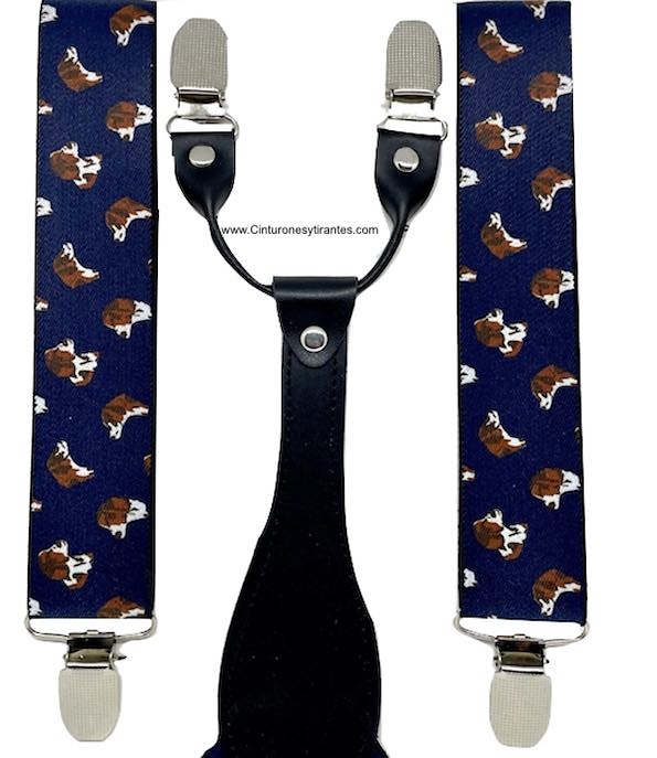 ELEGANT ELASTICATED NAVY BLUE SUSPENDERS WITH DOG HEADS 