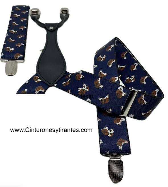 ELEGANT ELASTICATED NAVY BLUE SUSPENDERS WITH DOG HEADS 