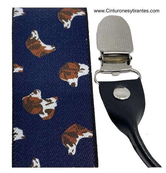 ELEGANT ELASTICATED NAVY BLUE SUSPENDERS WITH DOG HEADS 