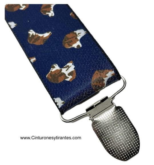 ELEGANT ELASTICATED NAVY BLUE SUSPENDERS WITH DOG HEADS 