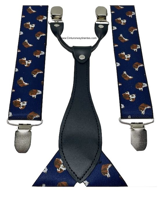 ELEGANT ELASTICATED NAVY BLUE SUSPENDERS WITH DOG HEADS 