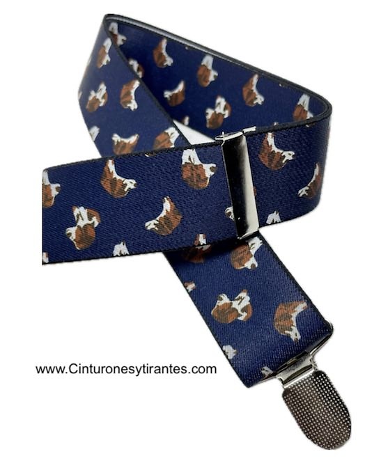 ELEGANT ELASTICATED NAVY BLUE SUSPENDERS WITH DOG HEADS 