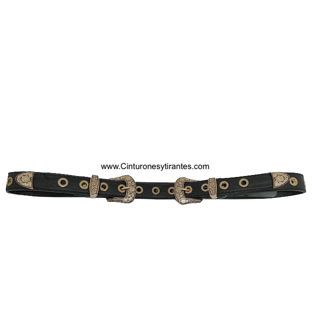 GOLDEN DOUBLE BUCKLE BELT WITH POINTS AND METAL EYES 