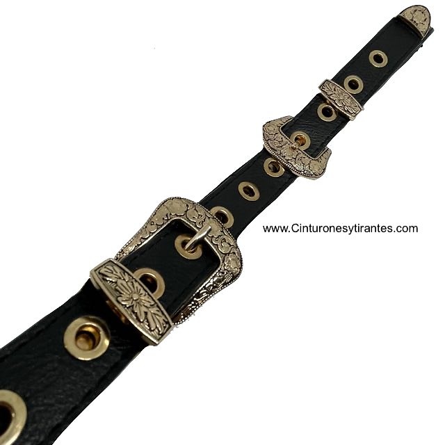 GOLDEN DOUBLE BUCKLE BELT WITH POINTS AND METAL EYES 