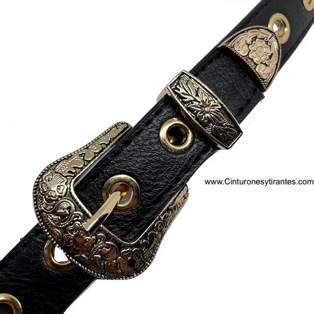 GOLDEN DOUBLE BUCKLE BELT WITH POINTS AND METAL EYES 