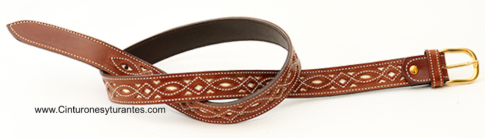 ILED LEATHER BELT WITH ORNAMENT SEWING FOR BOY OR GIRL 