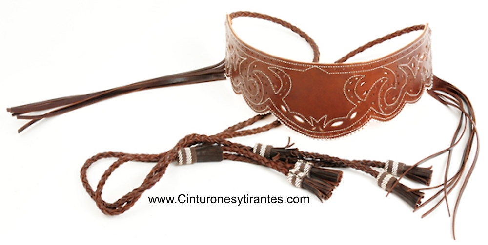 LEATHER BELT AND FIELD STITCHING FRINGED 