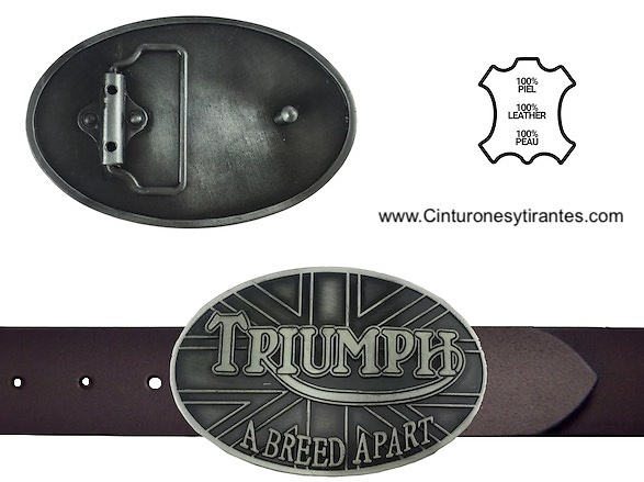 LEATHER BELT BROWN LEATHER BUCKLE HOMAGE TO CLASSIC ENGLISH MOTORBIKES 
