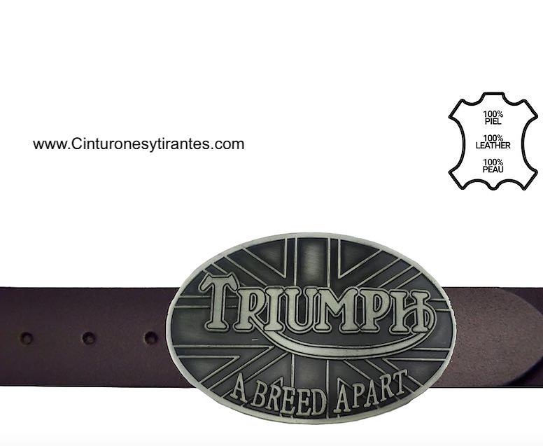 LEATHER BELT BROWN LEATHER BUCKLE HOMAGE TO CLASSIC ENGLISH MOTORBIKES 
