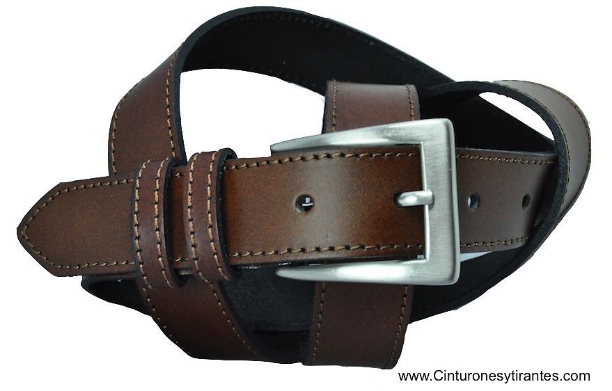 LEATHER BELT WITH DOUBLE PIN MADE WITH TONE THREAD - 7 colors- 