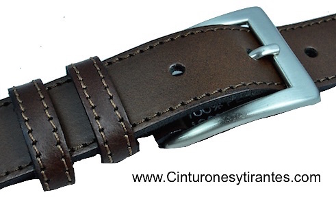 LEATHER BELT WITH DOUBLE PIN MADE WITH TONE THREAD - 7 colors- 